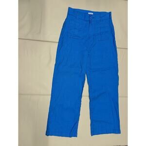 Nicole Miller Blue Linen Blend Wide Leg Crop Pants Summer Resort Casual Size 6